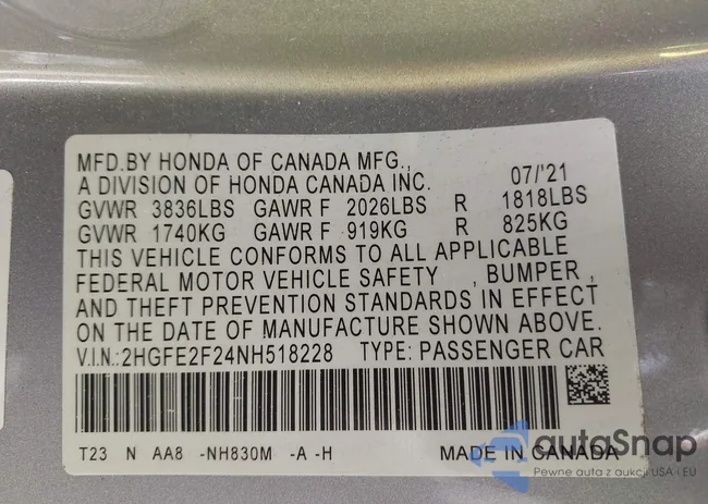 2HGFE2F24NH518228: 43650426