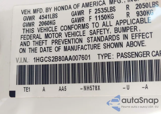 1HGCS2B80AA007601: 43650508