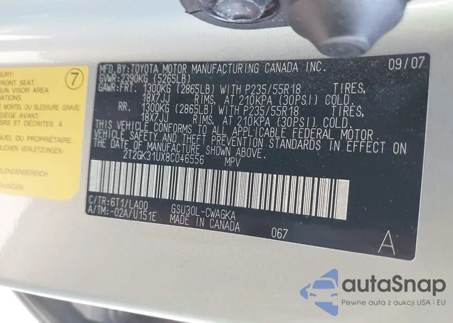 2T2GK31UX8C046556: 43650552