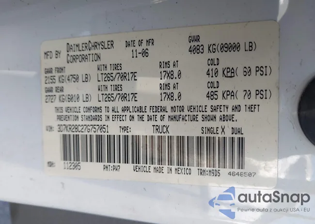 3D7KR28C27G757051: 43650034