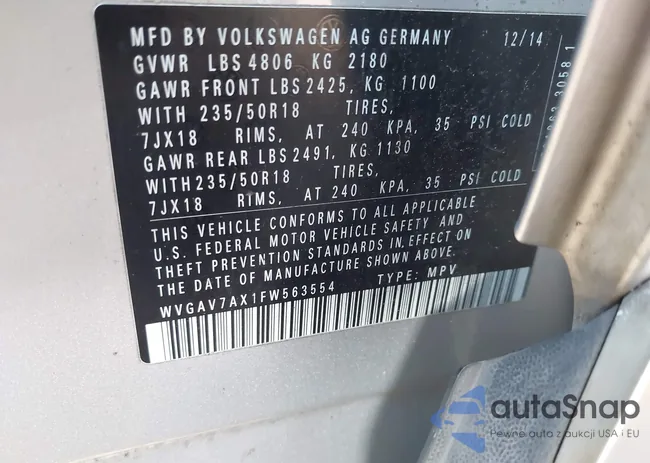 WVGAV7AX1FW563554: 43651248