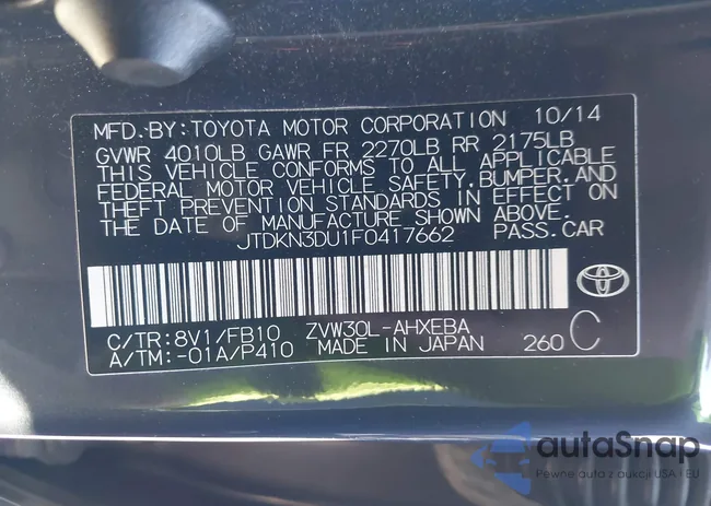 JTDKN3DU1F0417662: 43651315