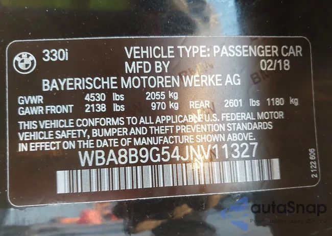 WBA8B9G54JNV11327: 43651388