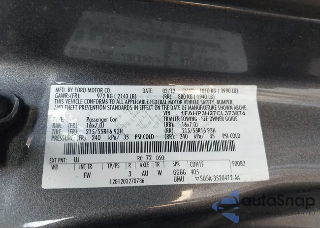 1FAHP3H27CL373874: 43651500