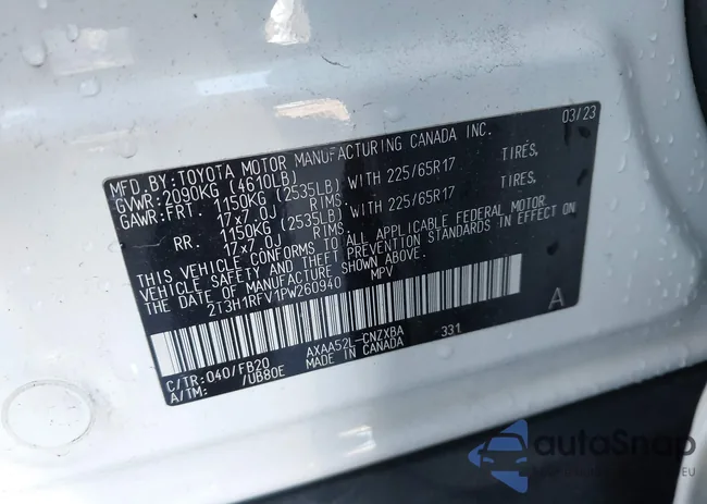 2T3H1RFV1PW260940: 43651786