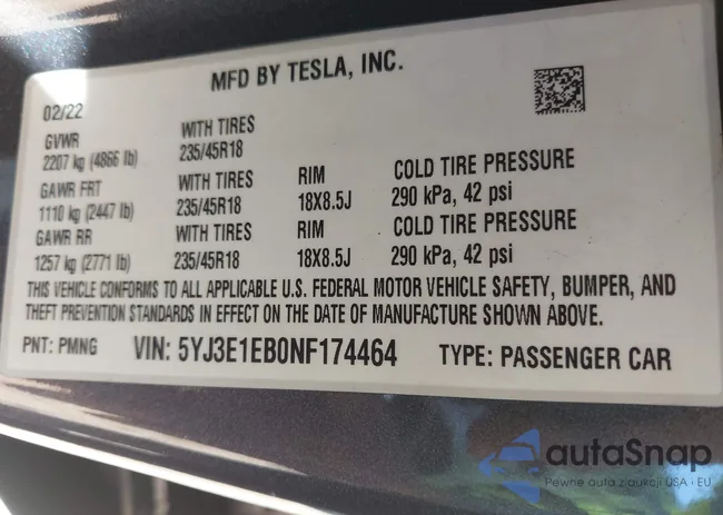 5YJ3E1EB0NF174464: 43650991