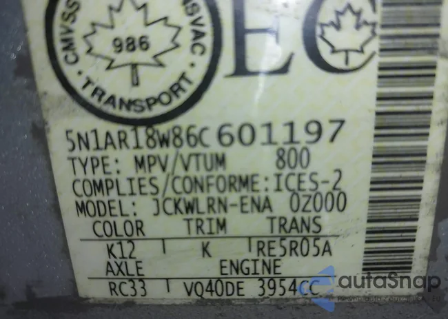 5N1AR18W86C601197: 43651024