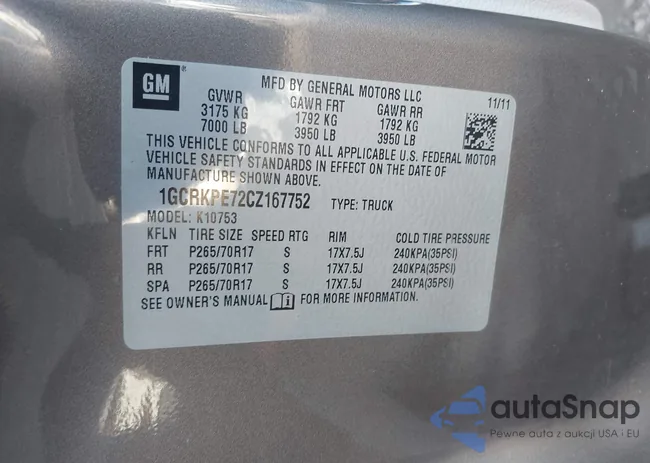 1GCRKPE72CZ167752: 43651094