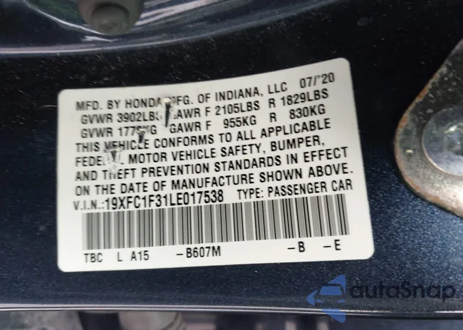 19XFC1F31LE017538: 43651111