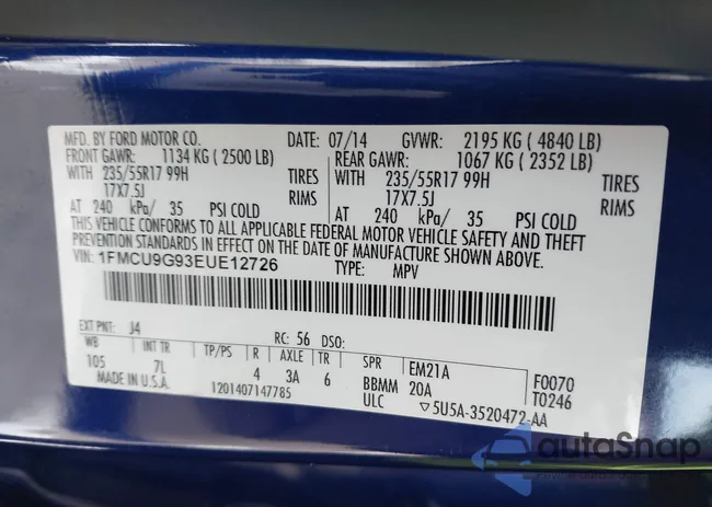 1FMCU9G93EUE12726: 43652368