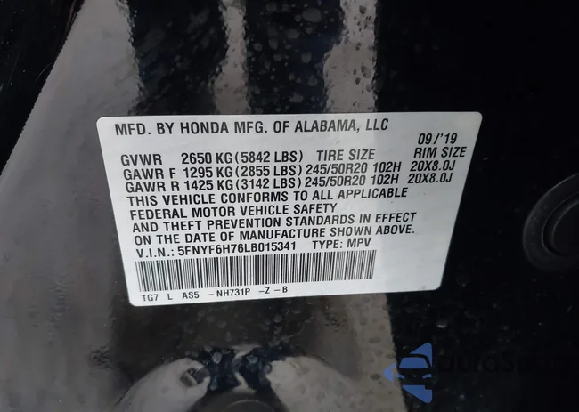 5FNYF6H76LB015341: 43652432