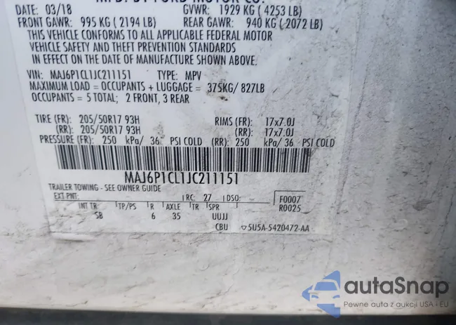 MAJ6P1CL1JC211151: 43652445