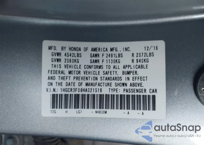 1HGCR3F08HA021519: 43652480