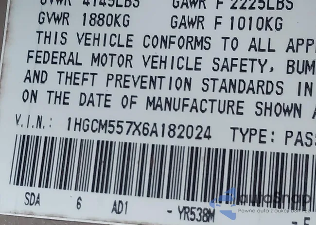 1HGCM557X6A182024: 43652706