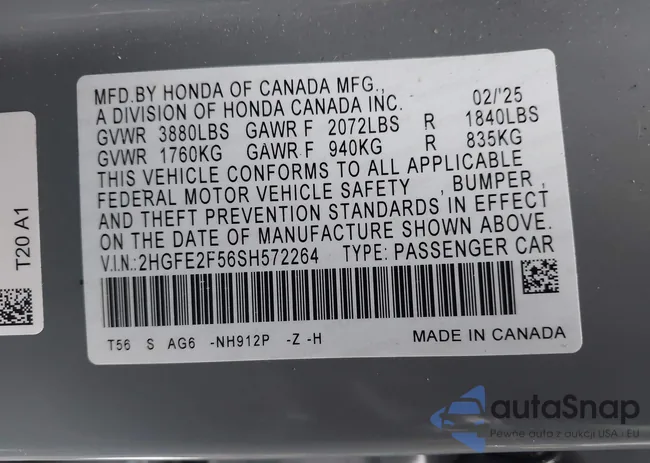 2HGFE2F56SH572264: 43653227