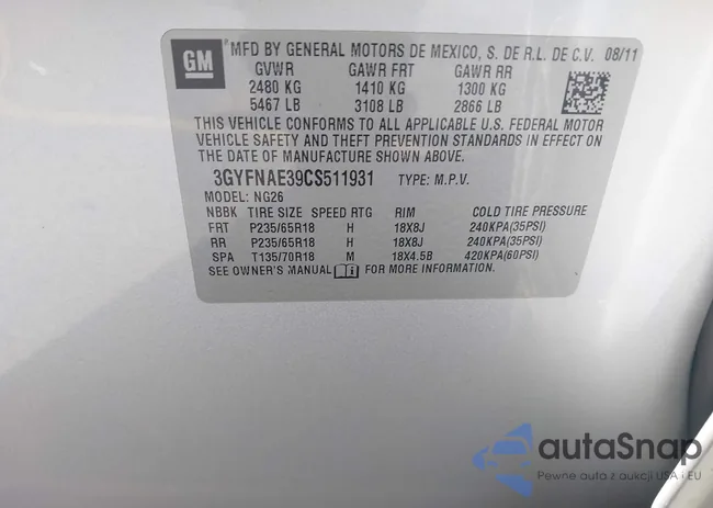 3GYFNAE39CS511931: 43653524