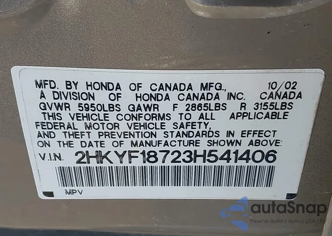 2HKYF18723H541406: 43652945