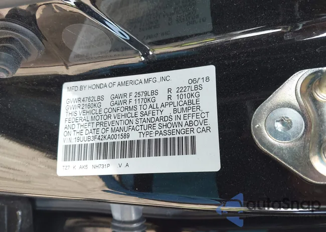 19UUB3F42KA001589: 43654280