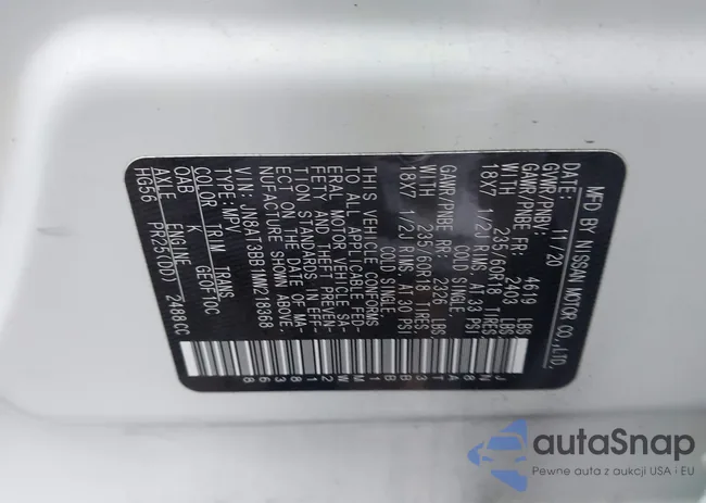 JN8AT3BB1MW218368: 43654536