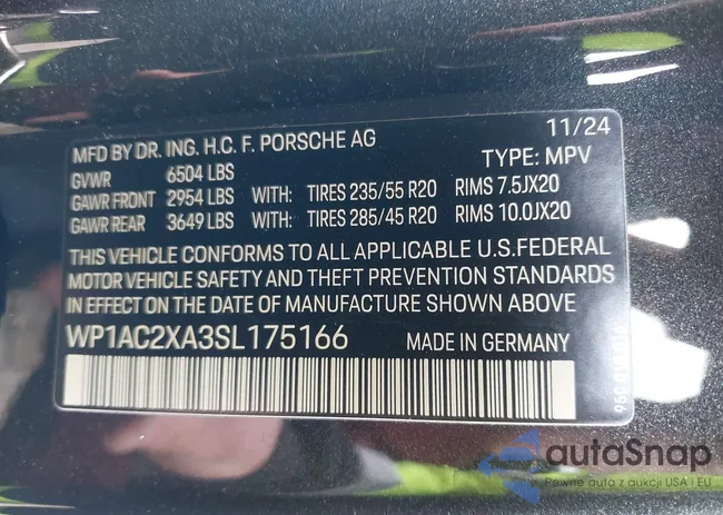 WP1AC2XA3SL175166: 43654683