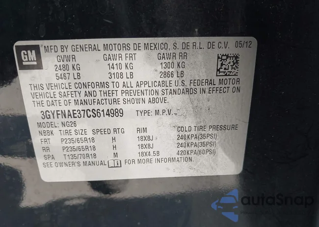 3GYFNAE37CS614989: 43655189