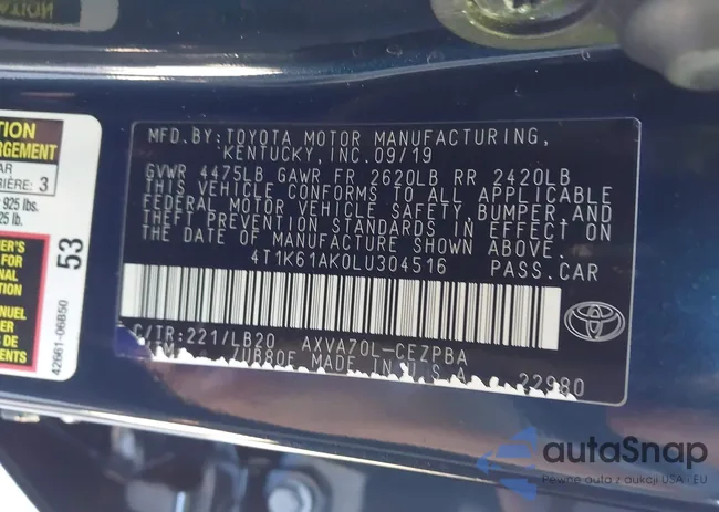 4T1K61AK0LU304516: 43655691