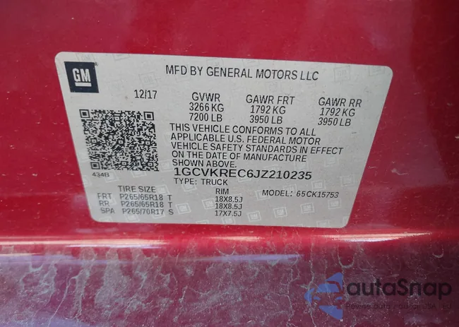 1GCVKREC6JZ210235: 43655698