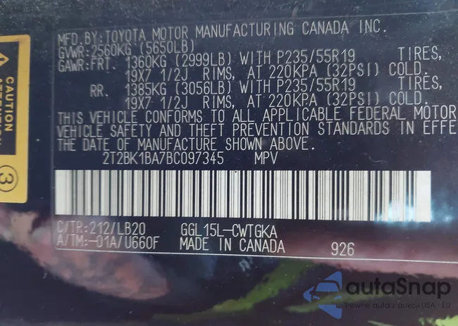 2T2BK1BA7BC097345: 43655721