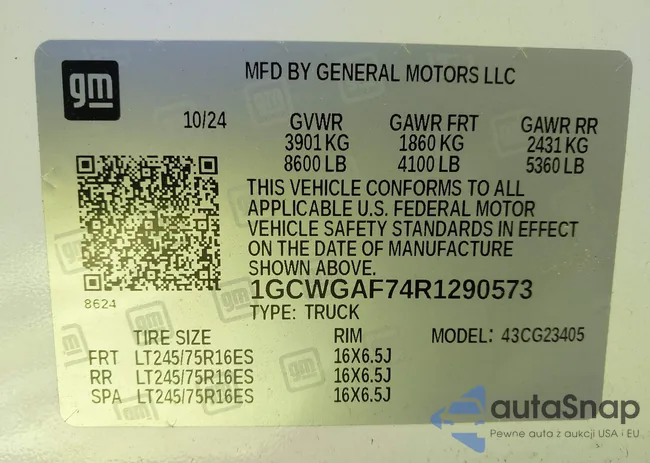 1GCWGAF74R1290573: 43655041