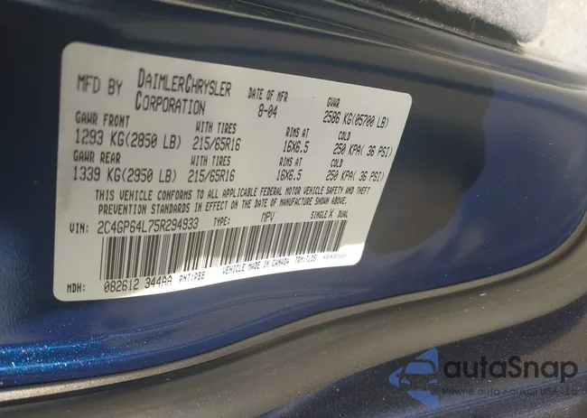 2C4GP64L75R294933: 43656457