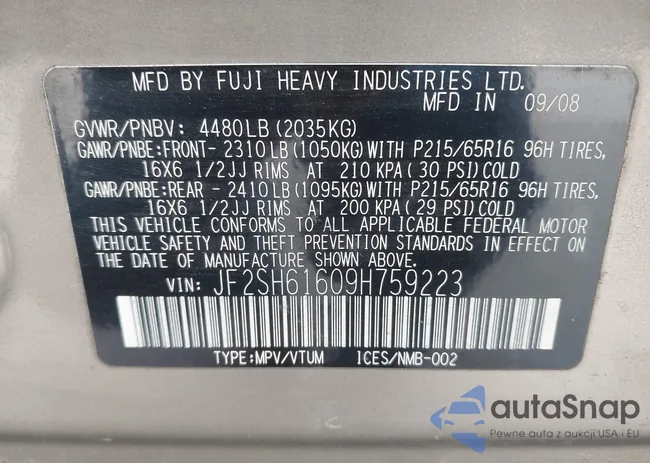 JF2SH61609H759223: 43655815