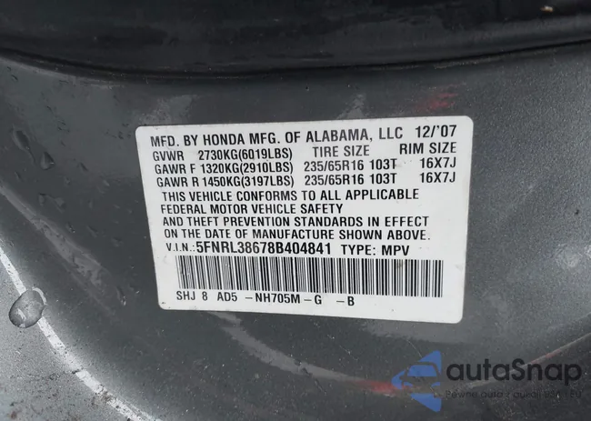 5FNRL38678B404841: 43656182