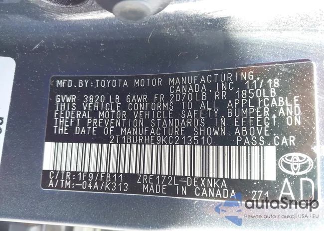 2T1BURHE9KC213510: 43657279