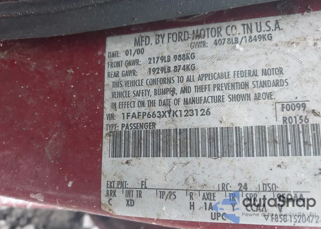 1FAFP663XYK123126: 43657670