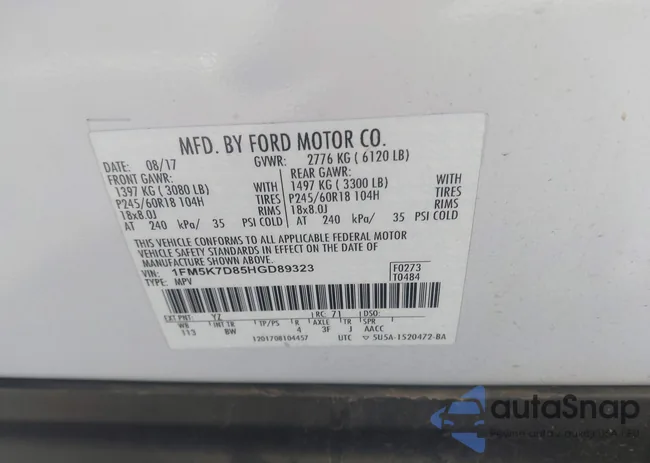 1FM5K7D85HGD89323: 43657769