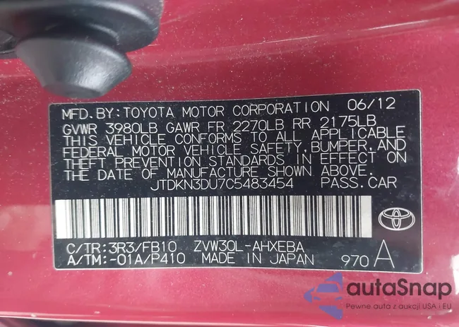 JTDKN3DU7C5483454: 43657067