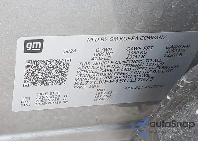 KL77LKEP4SC117375: 43657161