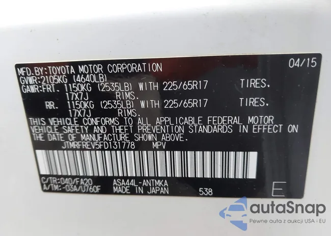 JTMRFREV5FD131778: 43658285