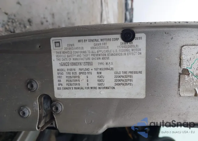 1GNCS18W0YK137050: 43658409