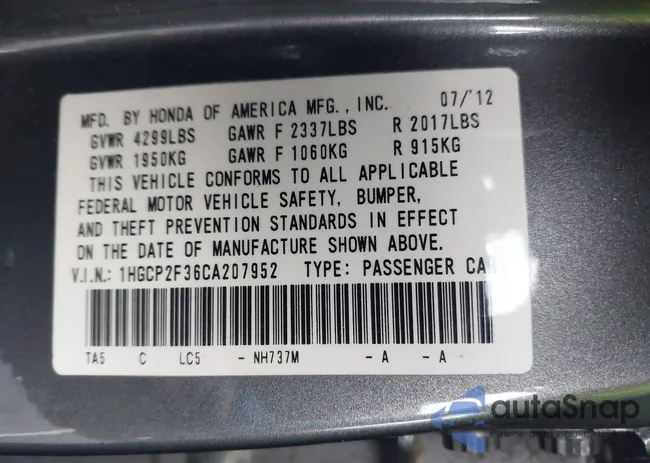 1HGCP2F36CA207952: 43658556