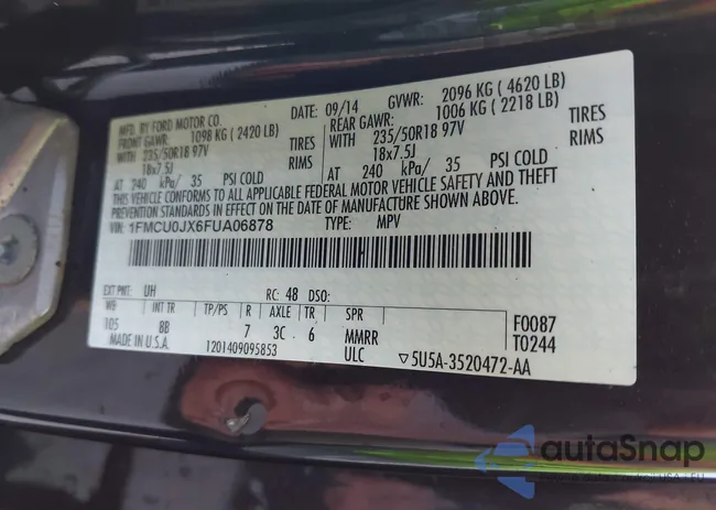 1FMCU0JX6FUA06878: 43657928