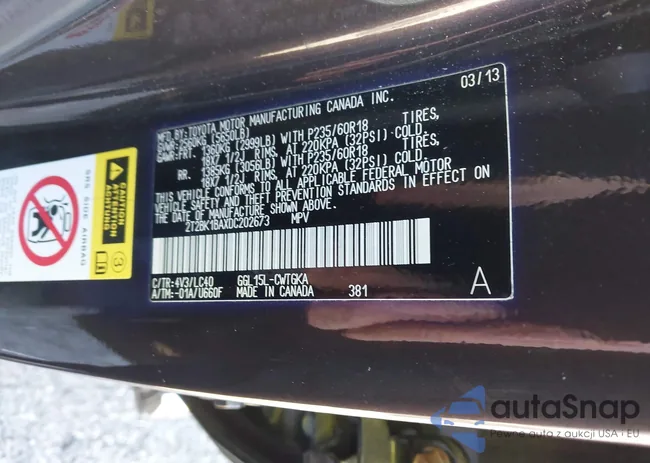 2T2BK1BAXDC202673: 43657934