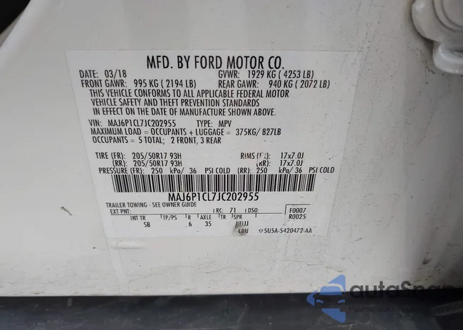 MAJ6P1CL7JC202955: 43659348