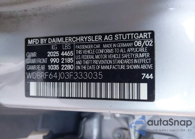 WDBRF64J03F333035: 43659660