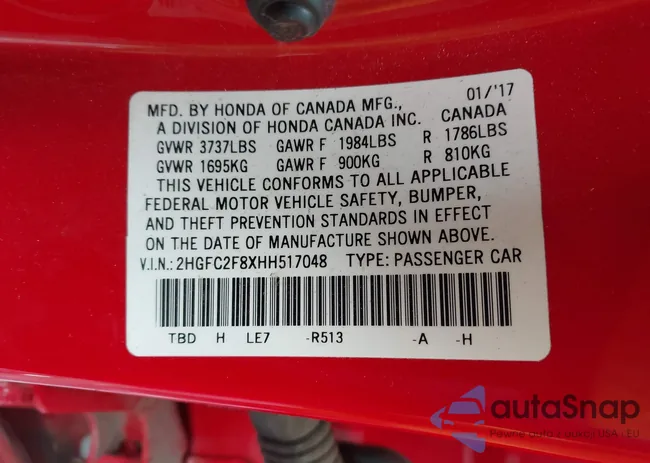 2HGFC2F8XHH517048: 43659119