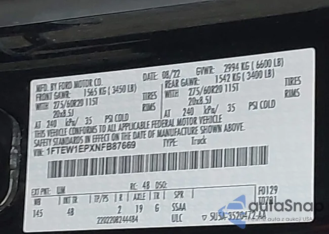 1FTEW1EPXNFB87669: 43660193