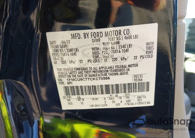 1FMCU9C77CKC70586: 43660464