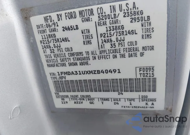 1FMDA31UXMZB40491: 43660543