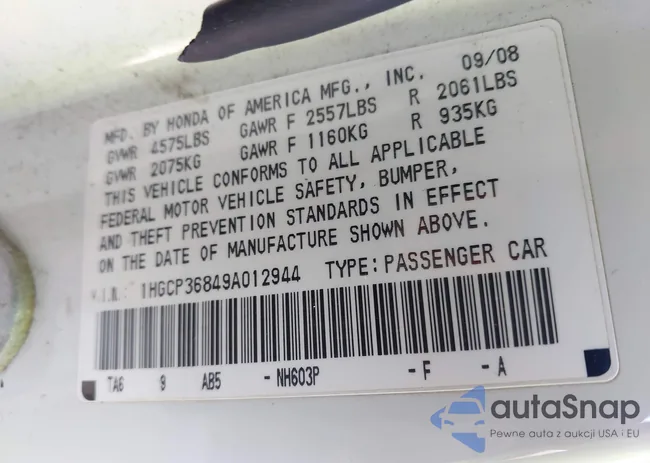 1HGCP36849A012944: 43660675