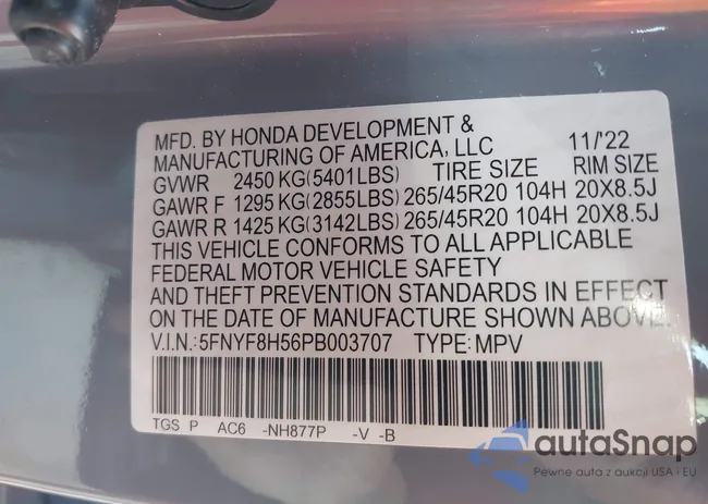 5FNYF8H56PB003707: 43659989